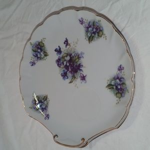 Lefton China Vtg Purple Violets Hand Painted 2 Snack‎ Plates Gold Trim Scalloped